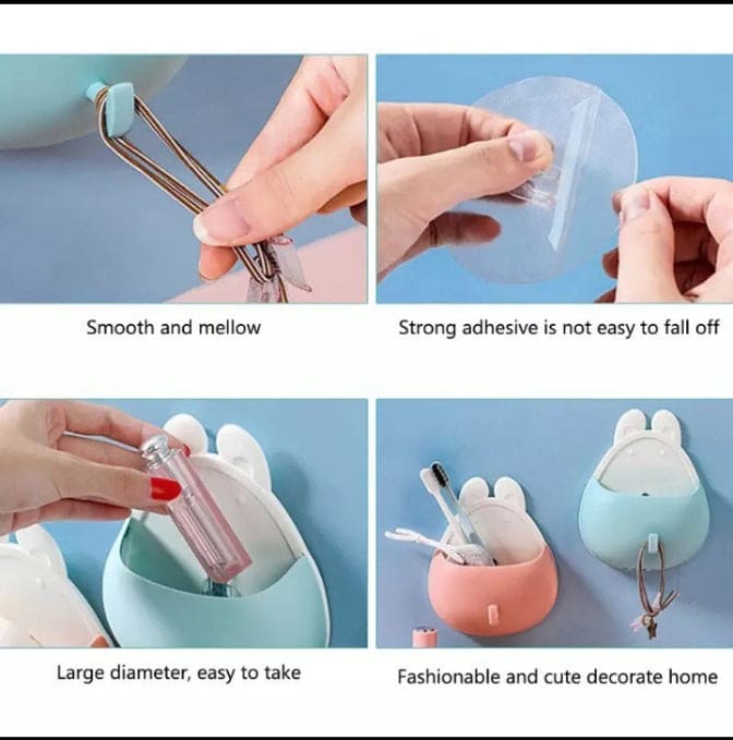 Rabbit Shape Wall Mounted Storage Box, Bathroom Toothbrush Toothpaste Holder, Self Adhesive Drain Rack With Hook Rabbit Shape Wall Mounted Storage Box, Bathroom Toothbrush Toothpaste Holder, Self Adhesive Drain Rack With Hook